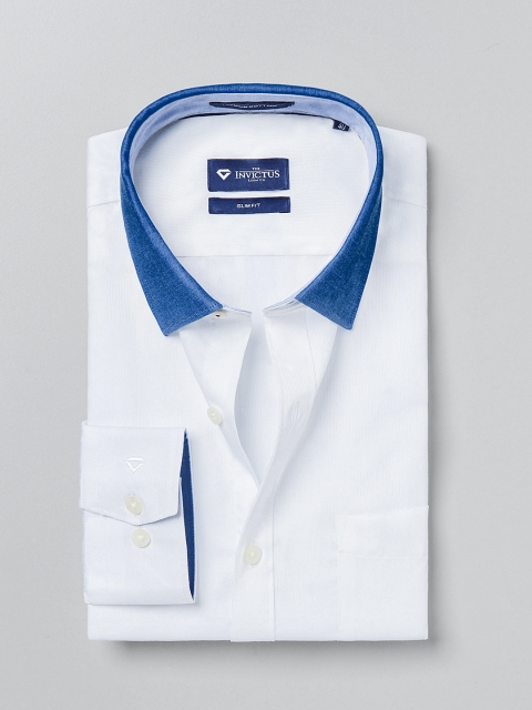 

INVICTUS White Slim Fit Formal Contrast Collar Shirt