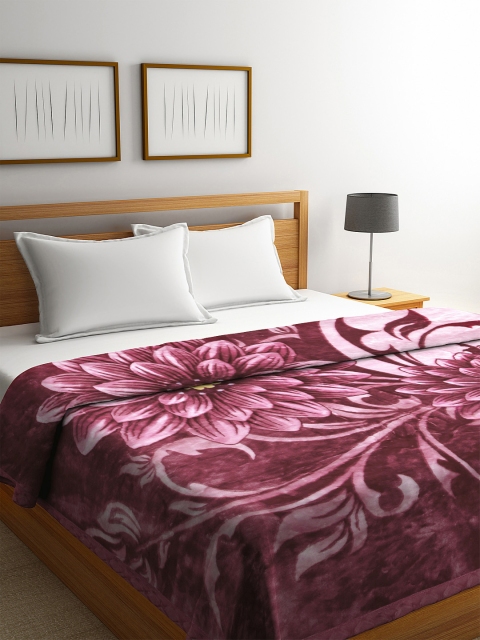 

KLOTTHE Maroon & Pink Floral Heavy Winter 800 GSM Double Bed Blanket