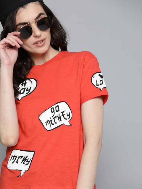 

Kook N Keech Disney Women Red & White Printed Round Neck T-shirt