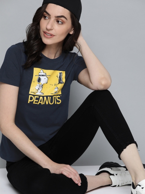 

Kook N Keech Women Navy Blue & Yellow Printed Round Neck T-shirt
