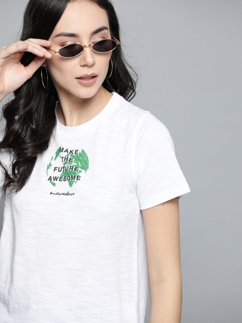 

Kook N Keech Women White & Green Printed Round Neck T-shirt