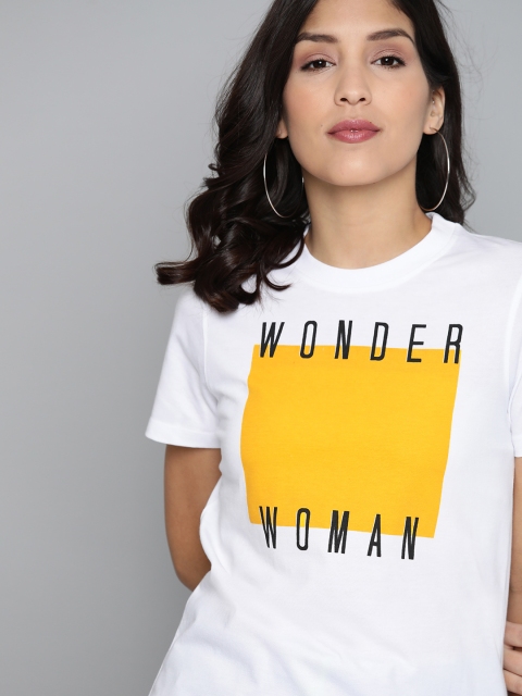 

Kook N Keech Women White & Yellow Wonder Woman Print Round Neck T-shirt