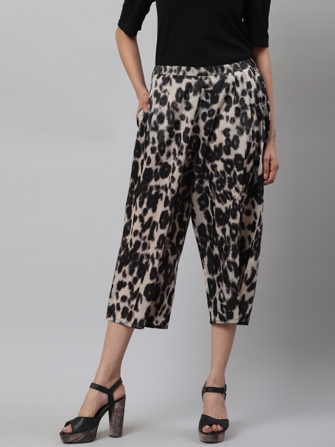 

I AM FOR YOU Women Grey & Black Animal Print Straight Fit Culottes