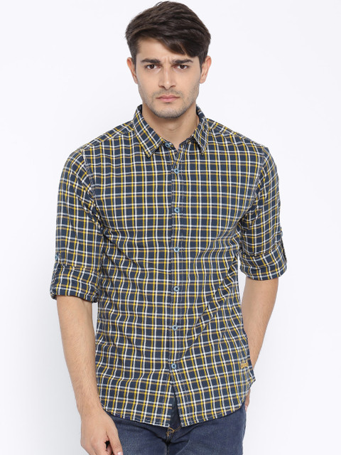 

SPYKAR Men Navy Checked Casual Shirt, Navy blue