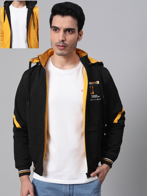 

Fort Collins Men Black & Yellow Solid Reversible Bomber Jacket