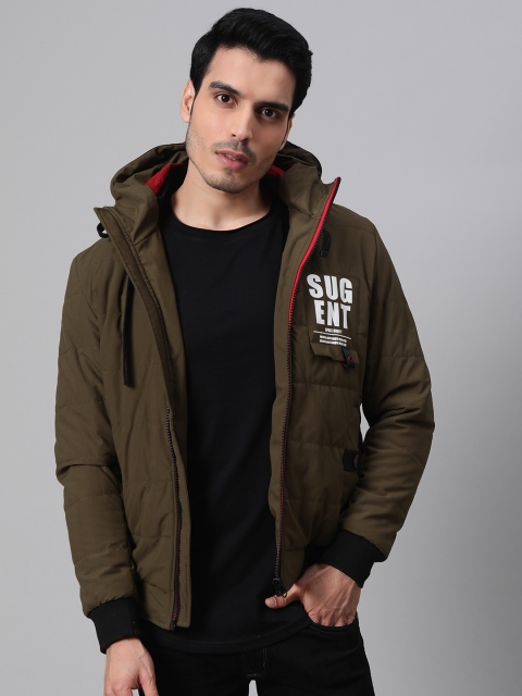 

Fort Collins Men Olive Green Solid Lightweight Bomber Jacket