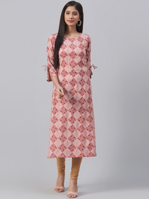 

AHIKA Women Pink & Maroon Printed Straight Kurta