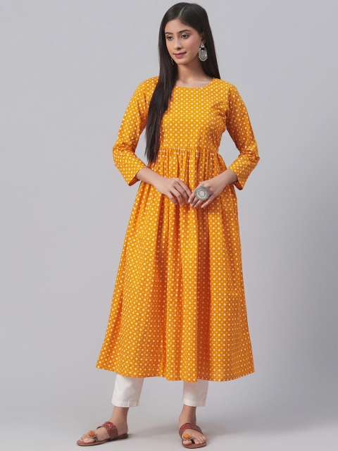 

AHIKA Women Mustard Yellow & White Printed Anarkali Kurta