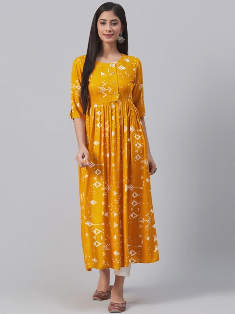 

AHIKA Women Mustard Yellow & White Printed Anarkali Kurta