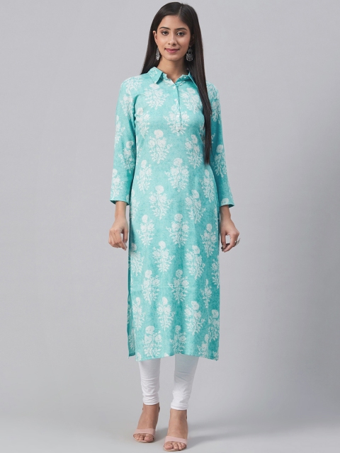 

AHIKA Women Blue & White Printed Straight Kurta