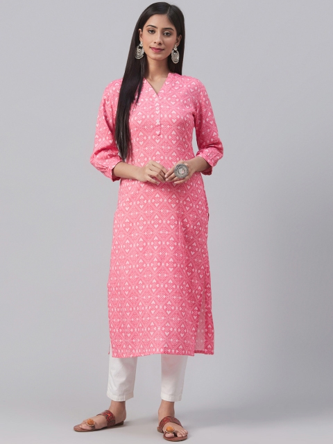 

AHIKA Women Pink & White Printed Straight Kurta