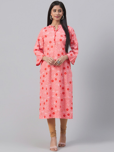 

AHIKA Women Pink & Red Printed Straight Kurta