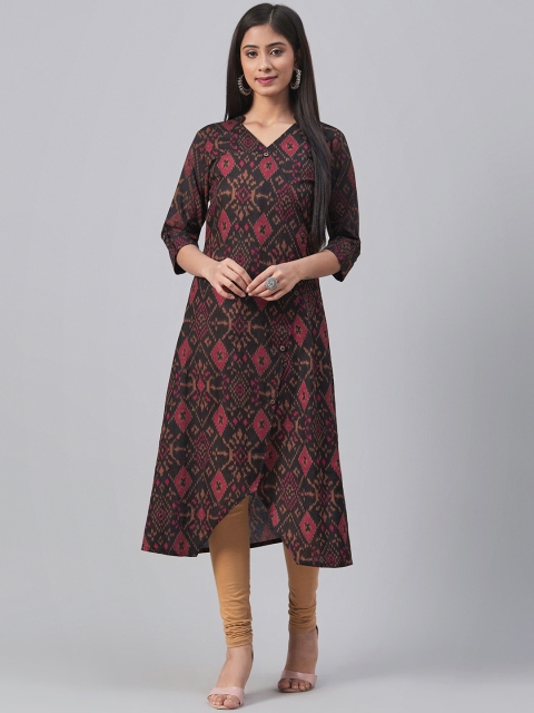 

AHIKA Women Black & Red Printed Angrakha A-Line Kurta