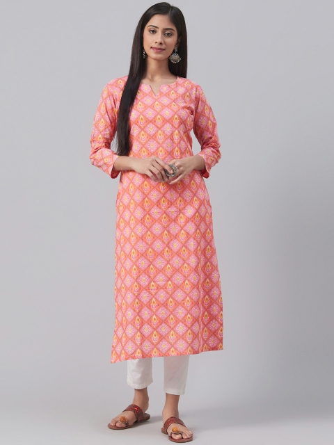 

AHIKA Women Pink Ethnic Motif Print Straight Kurta