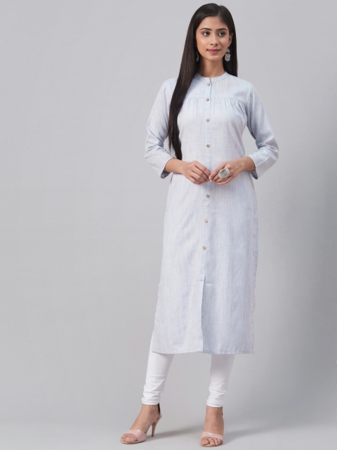 

AHIKA Women Blue & White Self Design Straight Kurta