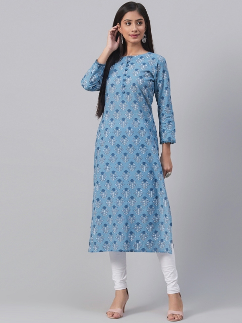 

AHIKA Women Blue & White Printed Straight Kurta