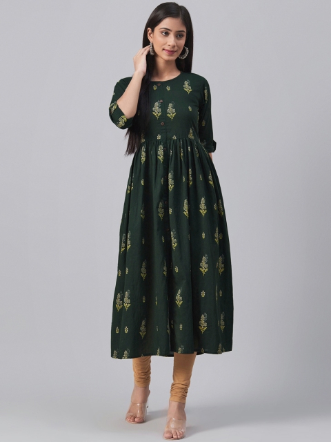 

AHIKA Women Green Ethnic Motif Print A-line Kurta