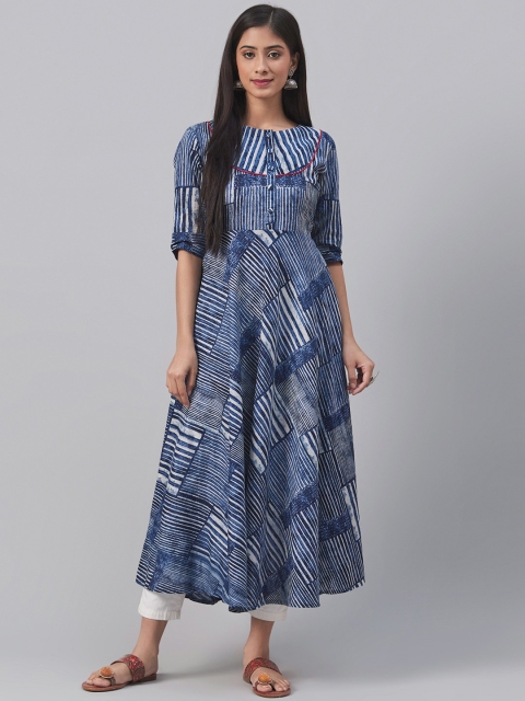 

AHIKA Women Navy Blue & White Printed A-Line Kurta