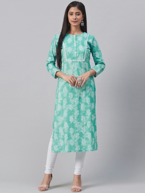 

AHIKA Women Sea Green & White Printed Straight Kurta