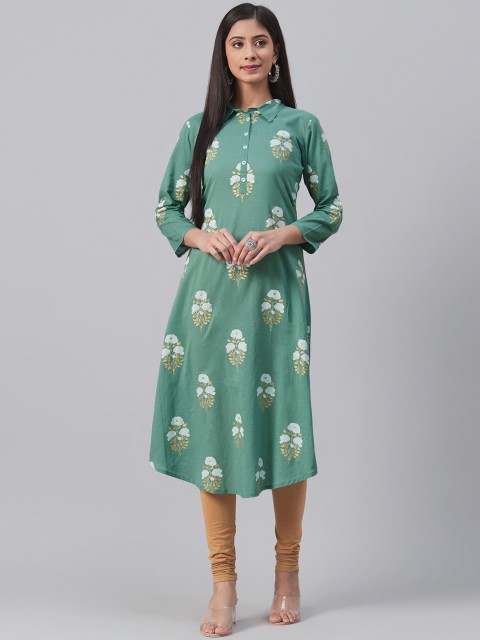 

AHIKA Women Green & Golden Printed Anarkali Kurta
