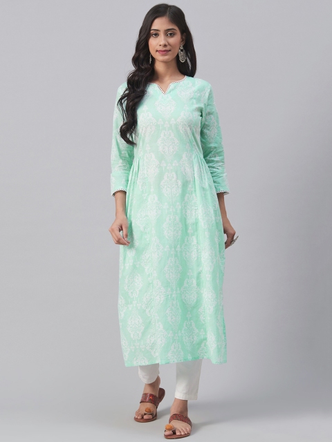 

AHIKA Women Sea Green & White Ethnic Print A-Line Kurta
