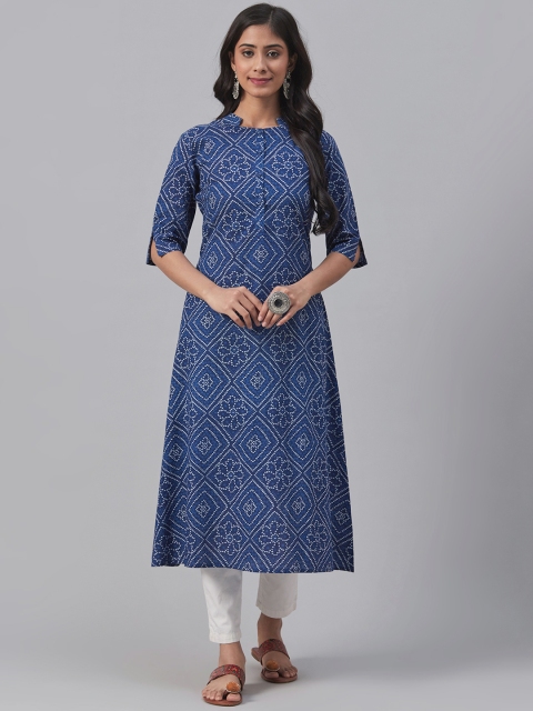 

AHIKA Women Blue & White Bandhani Print A-Line Kurta