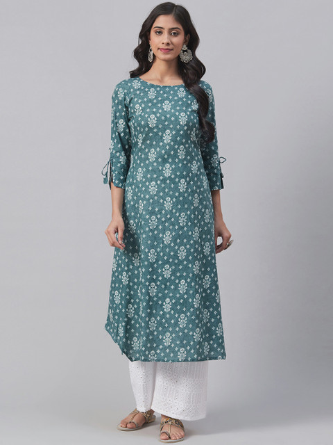 

AHIKA Women Teal & White Printed A-Line Kurta