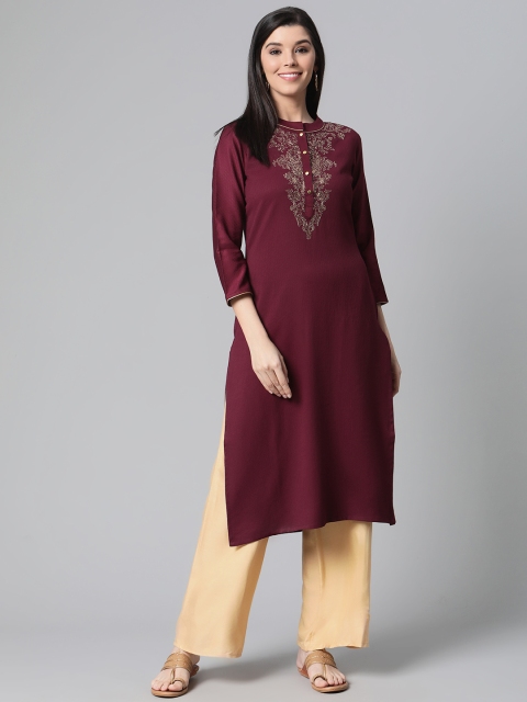 

AHIKA Women Burgundy Yoke Design Straight Kurta
