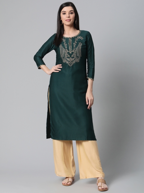 

AHIKA Women Green Yoke Design Straight Kurta