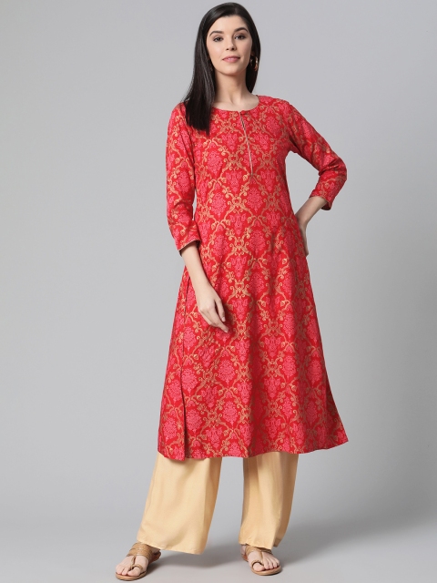 

AHIKA Women Red & Golden Printed A-Line Kurta