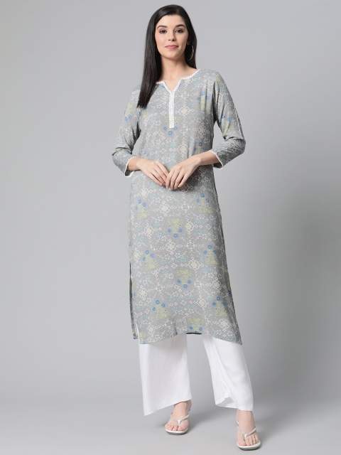 

AHIKA Women Grey & Off-White Printed Straight Kurta