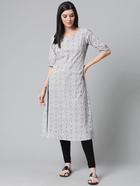 

AHIKA Women Grey & Off-White Printed Straight Kurta