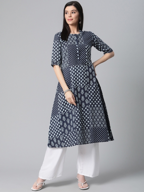 

AHIKA Women Navy Blue Printed A-Line Kurta