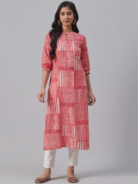 

AHIKA Women Pink & Off-White Printed Straight Kurta