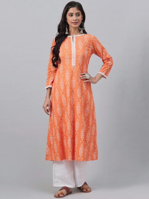 

AHIKA Women Orange & White Printed A-Line Kurta