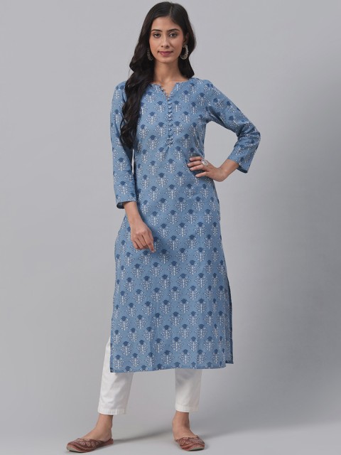 

AHIKA Women Blue & White Printed Straight Kurta