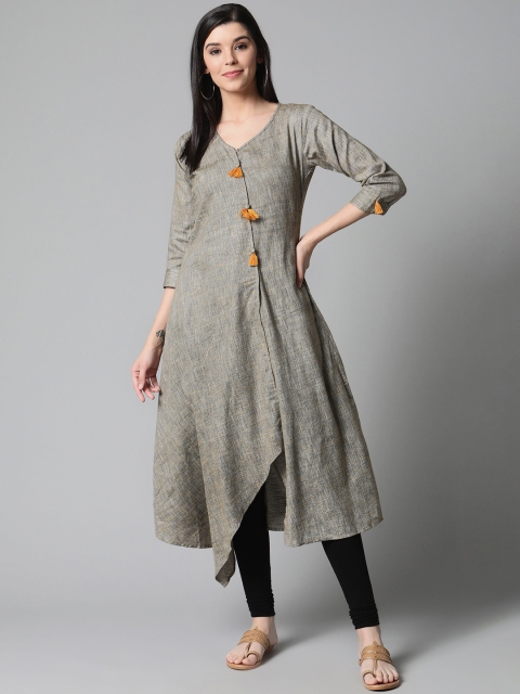 

AHIKA Women Taupe Woven Design A-Line Kurta