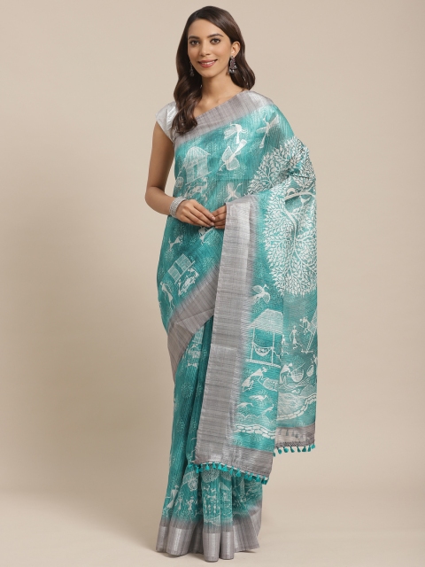 

Rajnandini Teal Green & White Warli Printed Saree