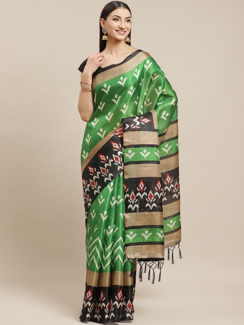 

Rajnandini Green & Off-White Printed Celebrity Ikat Saree