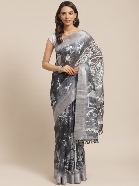 

Rajnandini Charcoal Grey & White Printed Saree