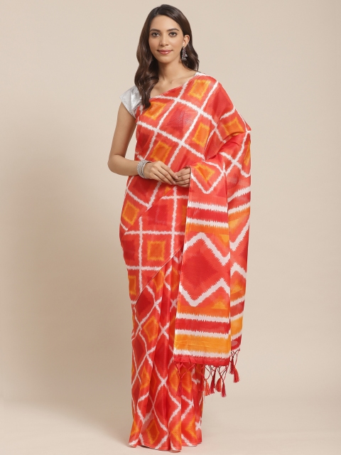 

Rajnandini Orange & Red Doria Printed Kota Saree