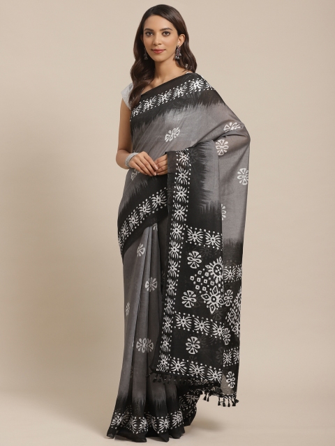 

Rajnandini Grey & Black Printed Dabu Saree