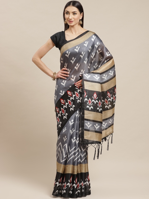 

Rajnandini Grey & White Printed Ikat Saree