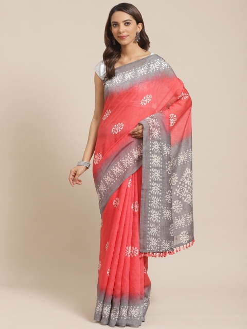 

Rajnandini Pink & Grey Printed Dabu Saree