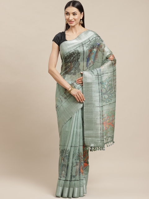 

Rajnandini Sea Green & Peach-Coloured Kalamkari Print Celebrity Saree