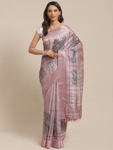 

Rajnandini Women Dusty Pink & Blue Kalamkari Print Saree