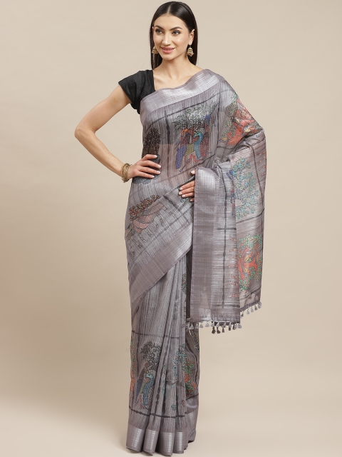 

Rajnandini Grey & Peach-Coloured Kalamkari Print Celebrity Saree
