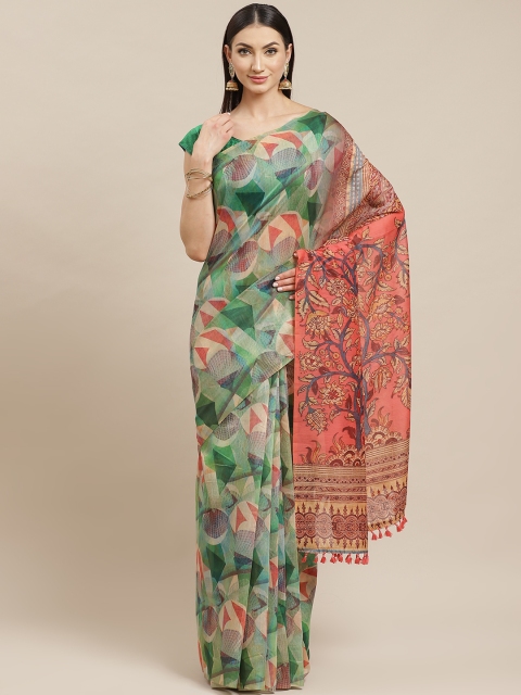 

Rajnandini Green & Pink Kalamkari Print Celebrity Chanderi Saree