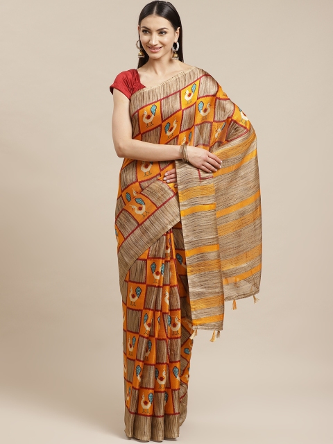 

Rajnandini Yellow & Beige Celebrity Checked Saree