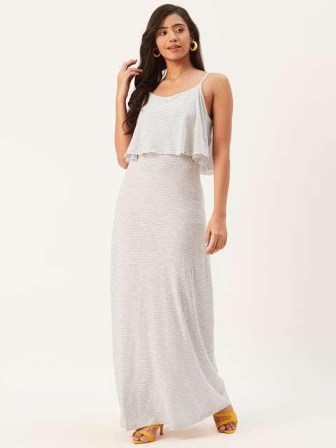 

PIRKO Women White & Grey Striped Layered Maxi Dress